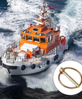 Orange and white rescue boat on ocean water with inset of a Beefy Lynch Pin Assortment Kit, 10 Heavy Duty Shaft Locking Pin.