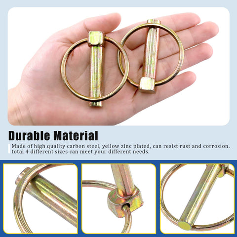 Lynch Pin And Lanyard Cable Kit With Quick Release Rings For Farm Gear - 15Pcs Of 7 Sixteenth Inch By One And Three Quarters Inch Pins