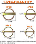 Diagram of 42 Piece Heavy Duty Lynch Pin And PTO Pin Set sizes for tractors, trailers, and equipment.