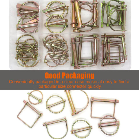 42 Piece Heavy Duty Lynch Pin And PTO Pin Set For Tractors Trailers Trucks Mowers And Lawn Garden Equipment Zinc Plated Carbon Steel Anti Rust Durable Trailer Hitch Pins With Diameters 1/4 5/16 3/8 And 3/16 1/4 5/16 7/16 Inches in clear case