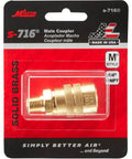 M-Style One Quarter Inch Male NPT Air Quick Connect Coupler packaged for industrial use, MIL-C-4109 compliant, front view