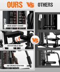 Comparison of adjustable seat and ab crunch system in M1 Pro Workout Station with 140 lb weight stack versus other home gyms.