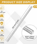 Two pack M10 x 1.25 stainless threaded rods, 300 mm long, 304 stainless steel, corrosion resistant, fully threaded
