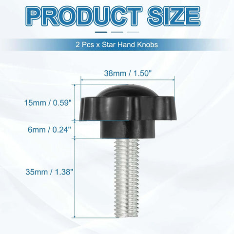 M10 x 35mm Thread Star Knobs Two Pack With Clamping Handle detailed dimensions, highlighting key measurements for umbrella base replacement.