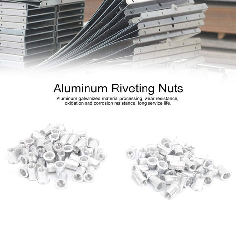 M10 100 Pcs Aluminum Flat Head Pull Riveting Nuts Set for Vertical Hardware Accessories Riveting Nuts Aluminum Fasteners WJ30045
