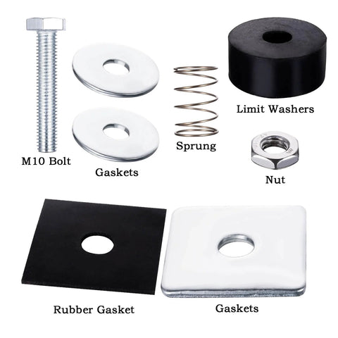 Unistrut Trolley Limit Hardware For 1-5/8 Inch Strut Channel with rubber gasket, spring washer, bolt, and nut components visible.