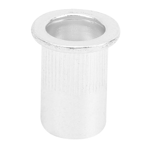 M10 100 Pcs Aluminum Flat Head Pull Riveting Nuts Set single aluminum rivet nut front view showing flat head design