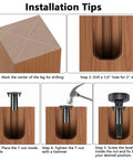 Installation steps for Heavy Duty M10 Furniture Levelers With T Nut Kit showing drilling, inserting T-nut, and leveling process.
