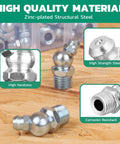 30 Piece M10 Grease Fittings Kit With 90 Degree Zerk Fittings Caps And 10mm Wrench for grease guns; zinc-plated steel material