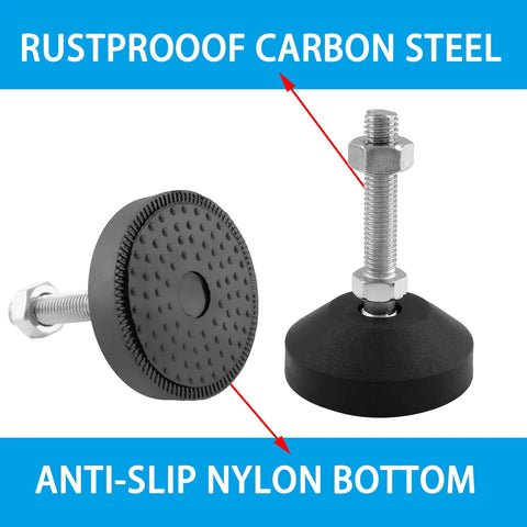 4 Pack Adjustable M10 Leveling Feet With T Nuts For Furniture And Machinery No Slip Swivel Threaded Rubber Feet With Nylon Bottom