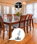 Dining room with table and chairs showing four heavy duty M10 swivel adjustable leveling feet with T Nut, 2 inch base diameter.