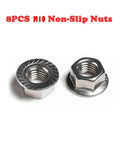 8PCS M10 non-slip nuts with threading and washer design, shown in a close-up view of two nuts.