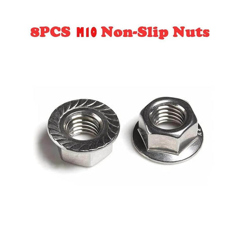 8PCS M10 non-slip nuts with threading and washer design, shown in a close-up view of two nuts.