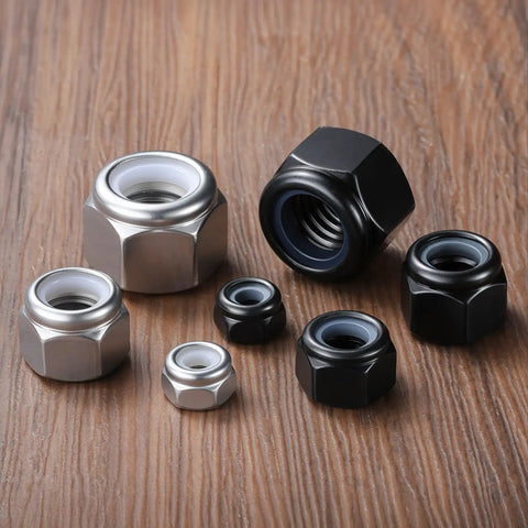M10 1.5 Nylon Insert Lock Nuts Pack Of 20 Self Locking Nylock Nuts Hex Coarse Thread DIN 985 304 Stainless Steel Black