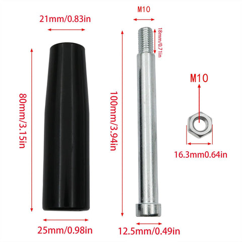 Revolving Hand Knob M10 Lathe Crank Knob Thread Handle 80mm Length, featuring plastic housing and metal nut with size dimensions.