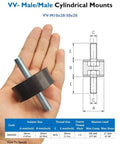 M10 Rubber Vibration Isolator Mounts Double Stud Shock Absorber Anti Vibration Silent Blocks for cars boats motors compressors pumps shown in hand with dimensions and specifications.