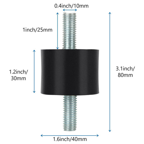 8 Piece M10 Rubber Isolation Mounts 40x30mm Double Studs Anti Vibration Shock Absorber Mounts With Size Annotations