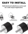 Eight M10 rubber isolator mounts with double studs deliver effective vibration damping for air compressors, motors and engines, featuring a 40x30mm cylindrical design for secure mounting, quieter operation, and longer equipment life.