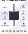 M10 Rubber Vibration Isolator Mounts Double Stud Shock Absorber Anti Vibration Silent Blocks For Cars Boats Motors Compressors Pumps 4 Pieces With 8 Lock Nuts