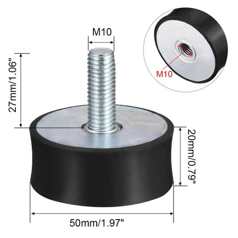 M10 Rubber Mounts Vibration Isolators Shock Absorbers For Motors And Machinery, Heavy Duty, Male Threads, 27mm Thread, 50mm Diameter