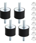 4 Pack M10 Rubber Mounts With Dual Studs 28x40x30mm Heavy Duty Easy Install Anti Vibration Shock Absorbers Isolators With M10 Locking Nuts