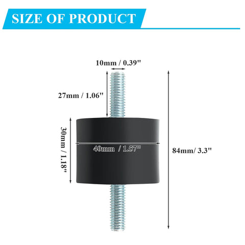 Four Pcs M10 Rubber Shock Absorber Anti Vibration Isolator Mounts For Diesel Engines Harvester And Generator Durable Noise Dampening Heavy Duty Engine Mounts For Smooth Operation, dimensions shown.