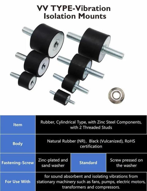 M10 Rubber Vibration Isolator Mounts Double Stud Shock Absorber Anti Vibration Silent Blocks For Cars Boats Motors Compressors Pumps 4 Pieces With 8 Lock Nuts