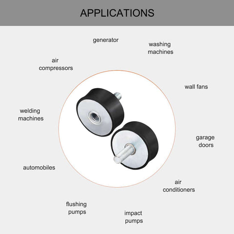 M10 Rubber Mounts Vibration Isolators Shock Absorbers For Motors And Machinery, Heavy Duty, Male And Female Threads, Black