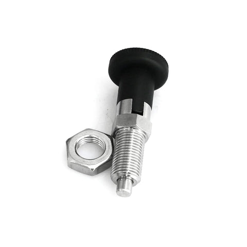Push Fit Ball Nose Spring Plunger With Stainless Steel Spring Self Locking Knob For Precision Indexing M10, shown with hex nut, close-up view.