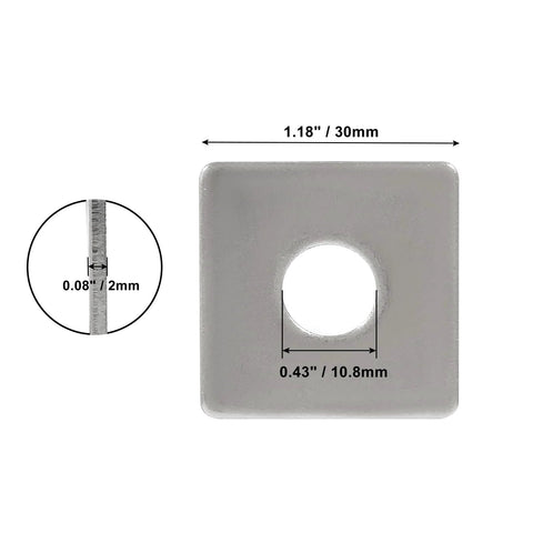 10 Pack M10 Square Bearing Plate Washers 304 Stainless Steel Heavy Duty Flat Spacers, dimensions highlighted