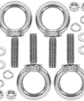 4 Pack M10 Stainless Steel Eye Bolts With Nuts And Washers Set, 35mm Thread Length, for DIY, furniture, swing, and outdoor use.