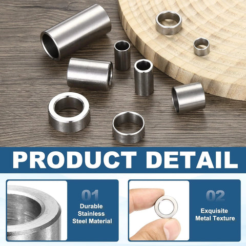 Six Piece M10 Stainless Steel Spacers Set Unthreaded Standoff Bushings For Screws Bolts 10x16x30mm Silver Finish