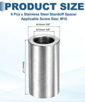 Six Piece M10 Stainless Steel Spacers Set Unthreaded Standoff Bushings For Screws Bolts 10x16x30mm Inner Diameter 10mm Outer Diameter 16mm