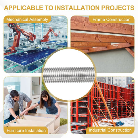 Two pack M10 x 1.25 stainless threaded rods, 300 mm long, 304 stainless steel, shown for installation projects in various settings