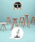 Four heavy duty M10 swivel adjustable leveling feet with T Nut for screw on cabinet, table, and chair legs; shown with furniture.