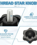 M10 x 35mm Thread Star Knobs Two Pack With Clamping Handle And Bolts showcasing anti-slip texture and carbon steel screw.
