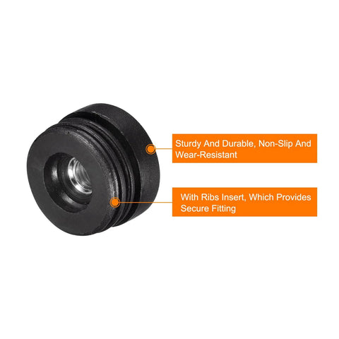 Close-up of 4 Pack Plastic Threaded Tube Inserts With M10 Thread For 38mm Round Tubes, black durable non-slip plug.