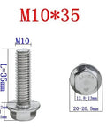 Stainless Steel Flange Screws Bolts and Nuts Kit for Exhaust Manifold M10x1.5 35mm 4 Pack close-up with dimensions
