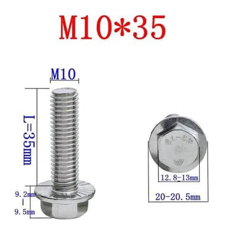 Stainless Steel Flange Screws Bolts and Nuts Kit for Exhaust Manifold M10x1.5 35mm 4 Pack close-up with dimensions