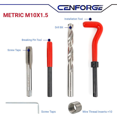 M10x1.5 Helicoil Thread Repair Kit For Rethreading Internal Threads, 15 Piece Set With Carry Case, HSS Drill Bit, Precision Tap, Cenforge
