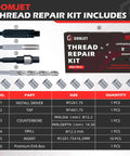 M10x1.0 Metric Thread Repair Kit With Stainless Steel Inserts 12.7mm Long Includes Counterbore Drill Tap Install Driver And 10 Inserts