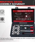 M10x1.0 Metric Thread Repair Kit with Stainless Steel Inserts 12.7mm, includes drill, tap, driver, inserts displayed in case.