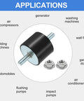 Durable M10 x 27mm rubber vibration mounts with 40x50mm cylindrical isolators and zinc plated hardware, 2 mounts and 4 nuts.