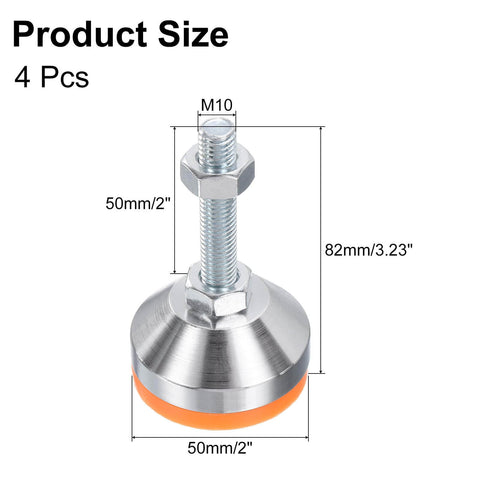 Stable, vibration-damping adjustable leveling feet with anti-slip design for workbenches, machines, and cabinets; 50mm base