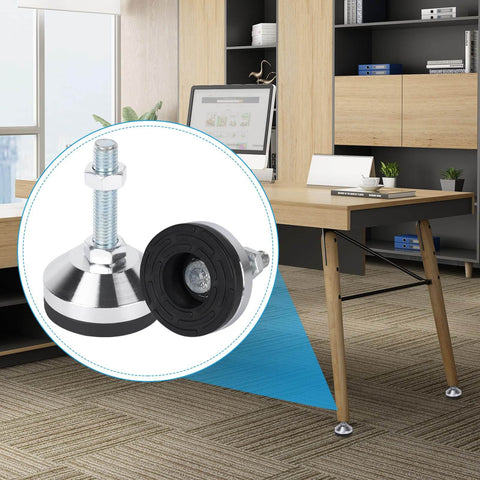 Heavy Duty Leveling Feet M12 Thread Adjustable Leg Levelers With 2.36 Inch Base Diameter Anti Skid Rubber Feet For Workbench Machine And Cabinet Durable Carbon Steel Construction Includes Wrench in an office setting