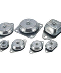 Experience superior vibration isolation with this M12 bell type vibration mount set, showing multiple sizes of metal mounts.