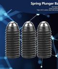 Three Ten Piece M12X1.75 Socket Ball Spring Plungers with Hex Set Screws in carbon steel for clamps and machines