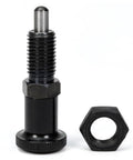M12 Retractable Spring Knob Plunger Ball Pin, Stainless Steel, Non Lock Out, close-up image showing plunger and separate nut.