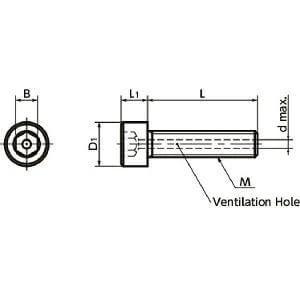 Technical diagram of ✝️ 5-PacK SVSL-M12-30 NBK Socket Head Cap Vacuum Vented Screws with SUS316L M12 length, ventilation hole shown.