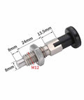 M12 Self Locking Stainless Steel Spring Locating Pin With Ball Nose Plunger and Knob, dimensions labeled